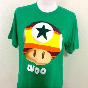 Tultex Nintendo Astros “Woo” Mushroom Super Mario Shirt Medium Green Soft Tee